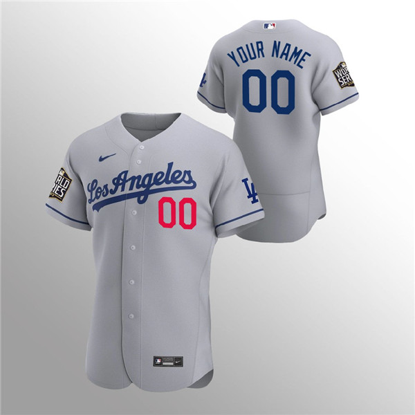Men's Los Angeles Dodgers ACTIVE PLAYER Grey 2020 World Series Bound Custom Flex Base Stitched MLB Jersey
